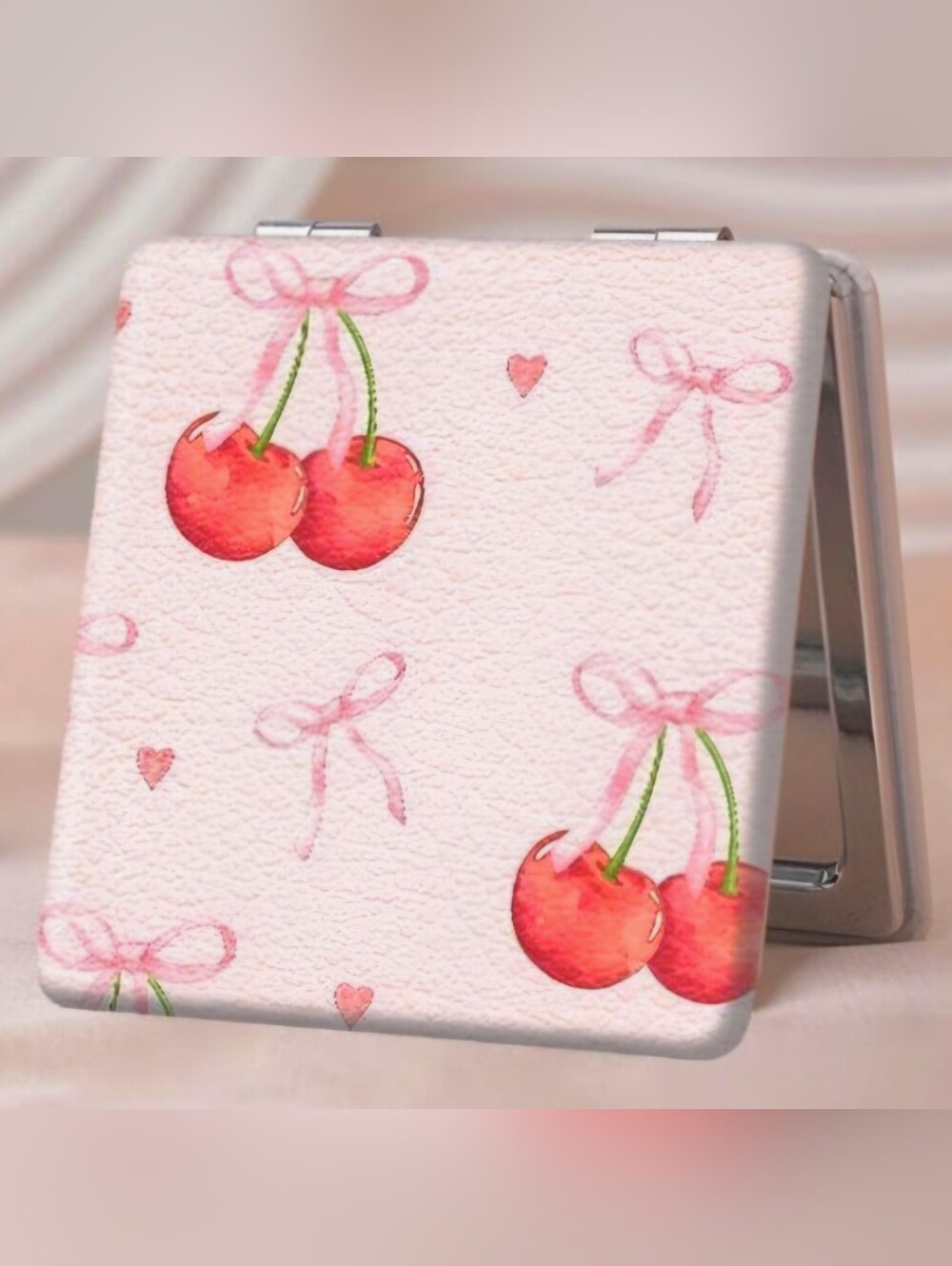 Cherry And Bow Double-sided Compact Mirror
